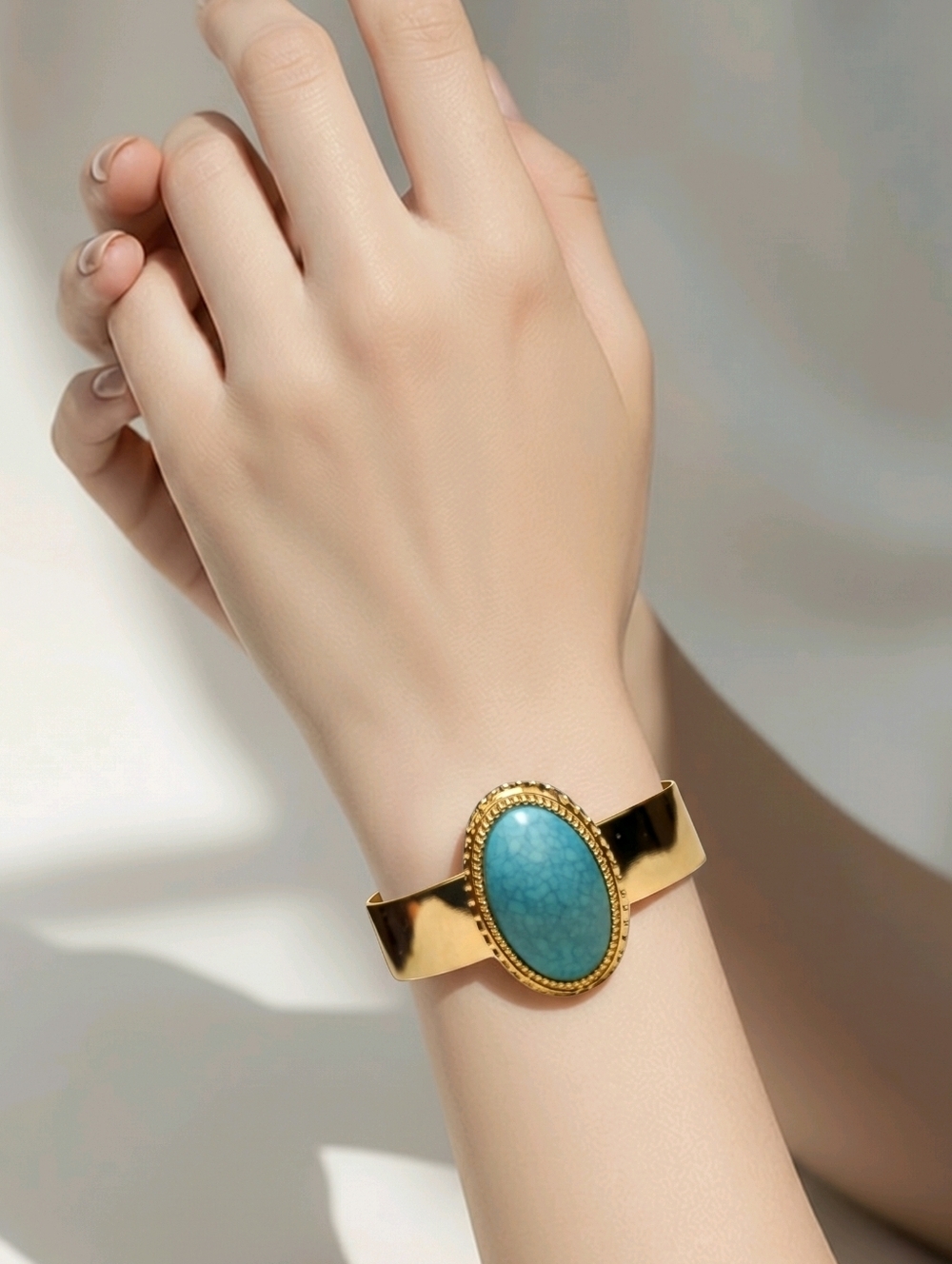 NWT NADINE WEST Gold Cuff Bracelet with Faux Turquoise Stone